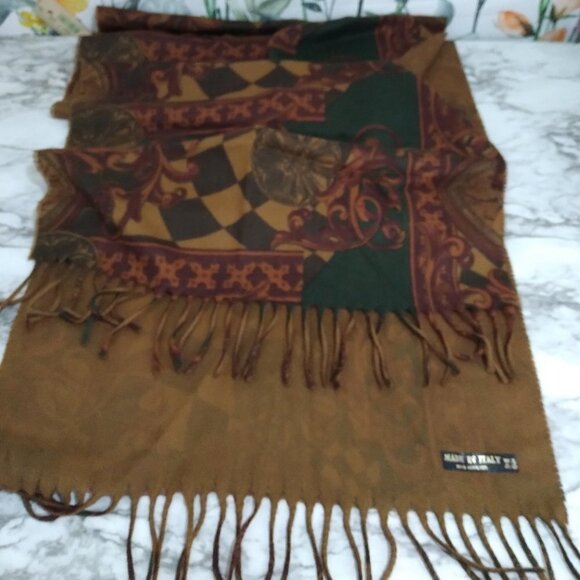 Multicolor Knit Tuscan Print Fringes Soft Shawl Scarf Made in Italy - Picture 6 of 8